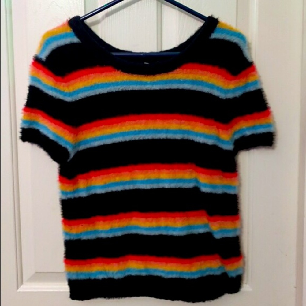 Black Rainbow Striped Soft Nylon Top XL (NEW)
